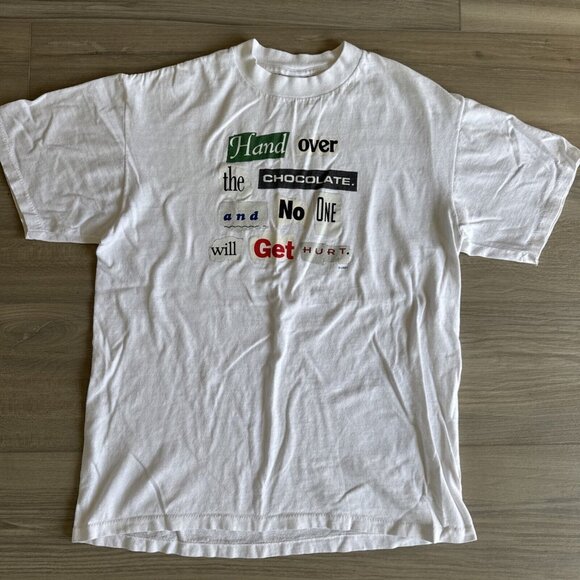 Vintage Oneita Hand Over The Chocolate T Shirt White Mens SM Single Stitch‎ - Picture 1 of 9